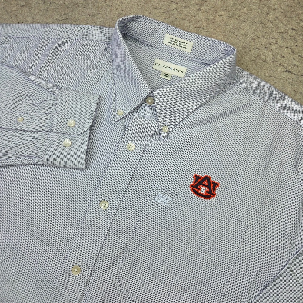 Cutter Buck Auburn University Button Down Shirt Men's 2XL Blue Micro Check L/S
